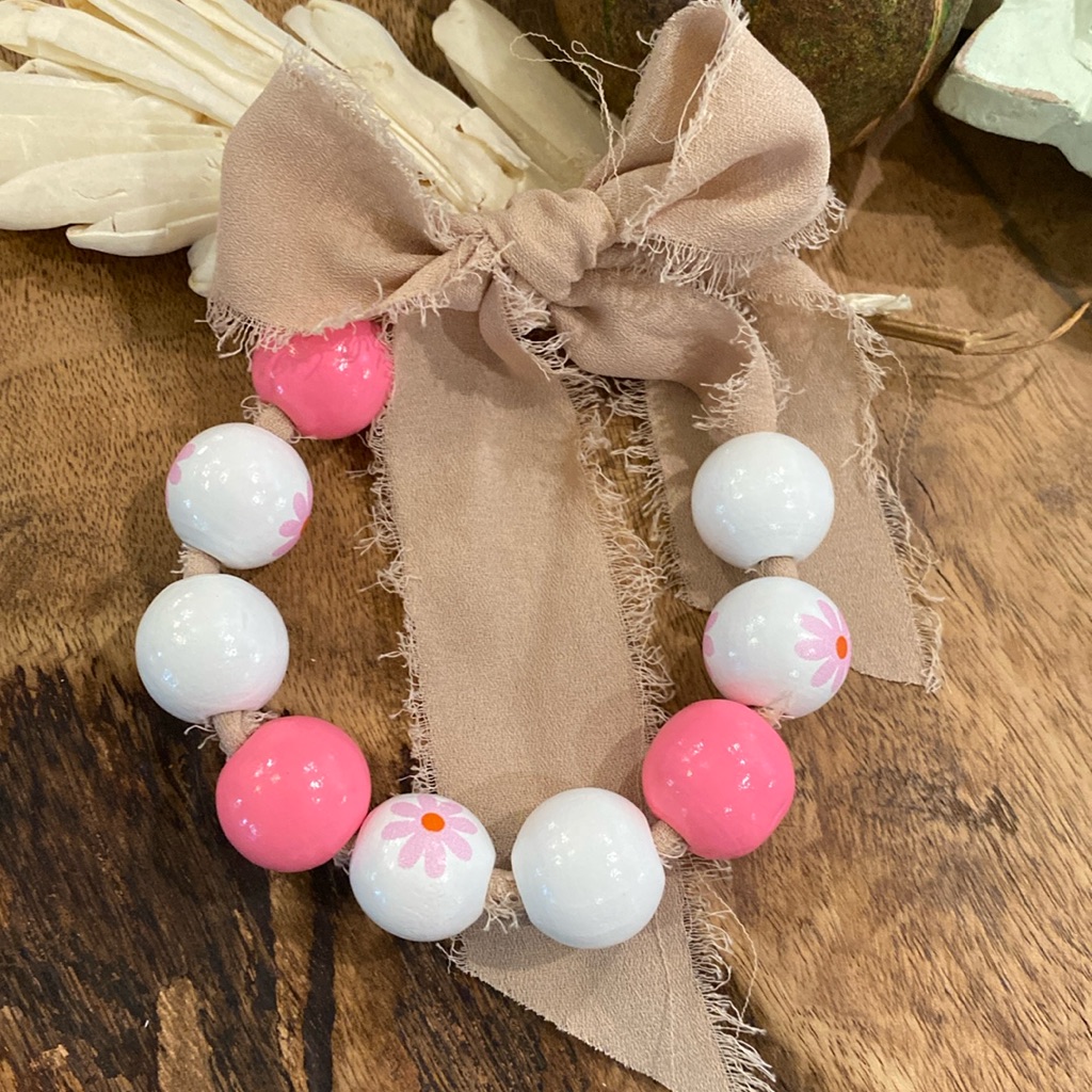 Pink & White Daisy Ribbon Bracelet